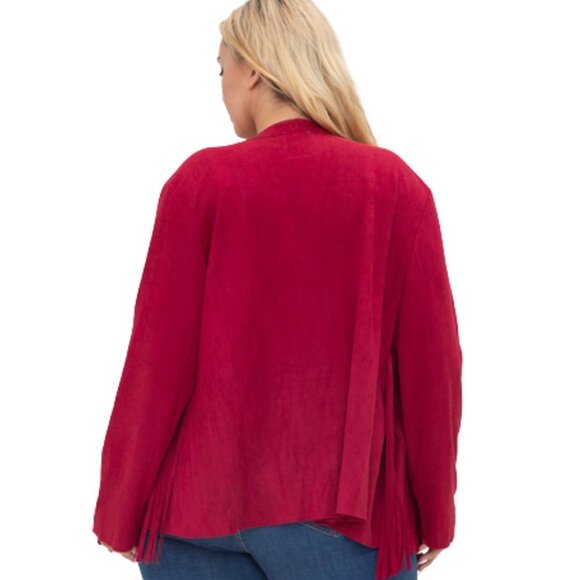 VOCAL APPAREL Plus Size Ultrasuede Burgundy Red Western Fringe Jacket 1X-3X NWT - Picture 2 of 3